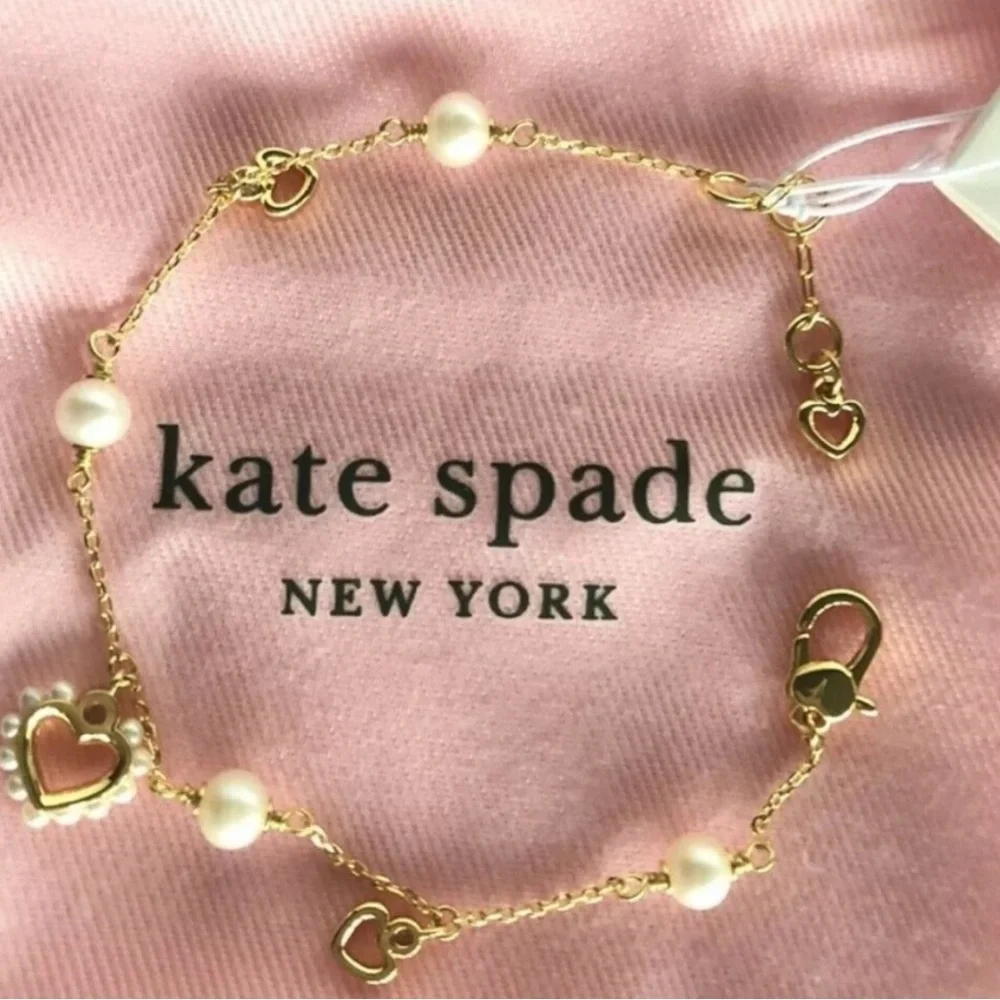 Kate Spade Gold and Pearl Heart Charm Bracelet  NWT Dust Bag Included - Picture 4 of 6